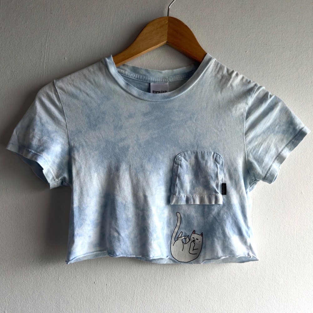 Ripndip Lord Nermal Tie Dye Crop Top T-Shirt Womens XS Blue Skate Streetwear